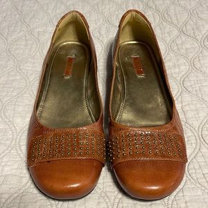 Ecco Brown Leather Flats with Perforated Detail